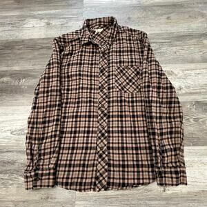 AG Adriano Goldschmied Brown Gray Mens L Plaid Flannel‎ Button Shirt